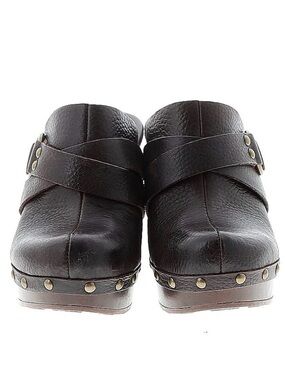 Kork-Ease Dark Brown Leather Clog Mules with Stud Details
